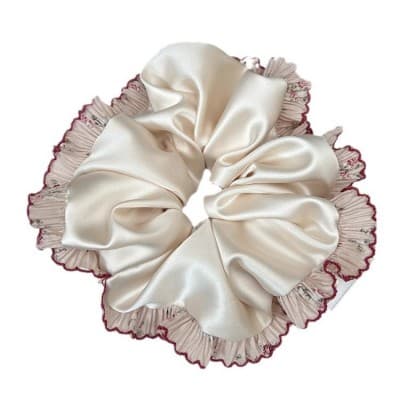 French Cream Lace Large Satin Scrunchies